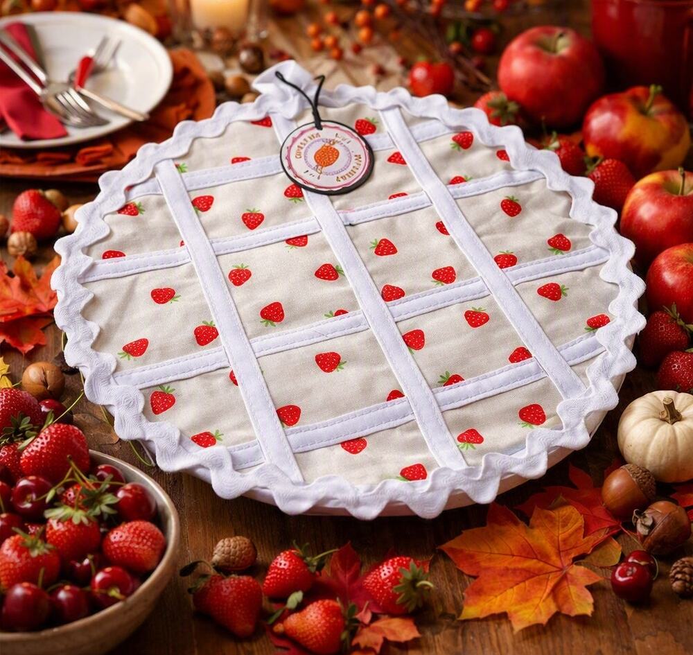 Mini Strawberry Pie / Hot Pad / Potholder / Quilted Cotton / 11"/washable